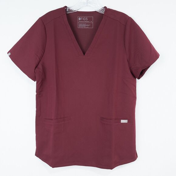 Figs Technical Collection Casma Three Pocket Scrub Top Womens Medium Burgundy - Picture 1 of 14